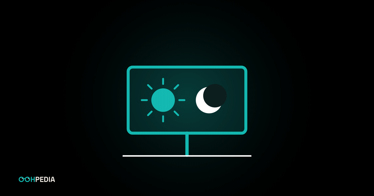 Digitaler Screen mit Sonne und Mond als Symbol für Helligkeitssteuerung und Abschaltzeiten